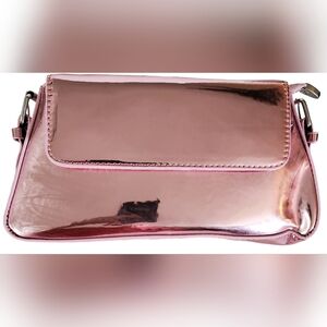 💰Womens Shiny Pink Shoulder/Hand Bag -Snap Flap Sophisticated Design